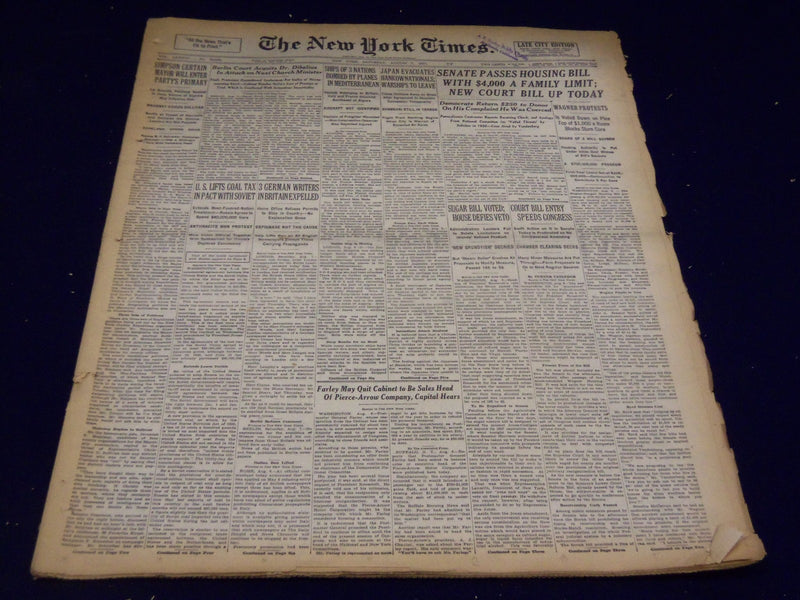 1937 AUGUST 7 NEW YORK TIMES - SENATE PASSES HOUSING BILL - NT 3091