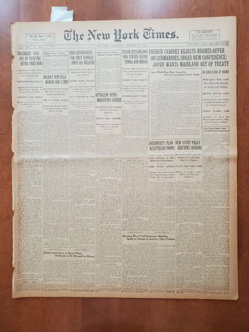 1921 DEC 28 NEW YORK TIMES - FRENCH REJECT HUGHES SUBMARINE OFFER - NT 8046