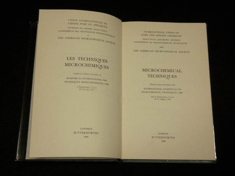 1965 MICROCHEMICAL TECHNIQUES PLEMARY LECTURES BOOK - PENNSYLVANIA - KD 7441