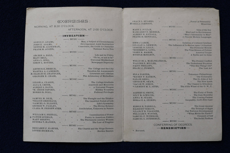 1887 OHIO WESLEYAN UNIVERSITY 43RD COMMENCEMENT PROGRAM - SOFTCOVER - K 883