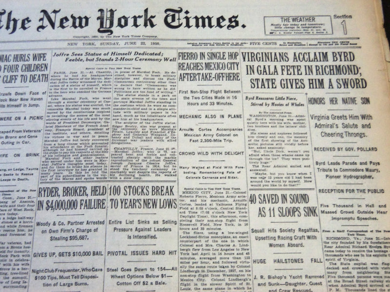 1930 JUNE 22 NEW YORK TIMES - VIRGINIANS ACCLAIM BYRD IN RICHMOND - NT 5726