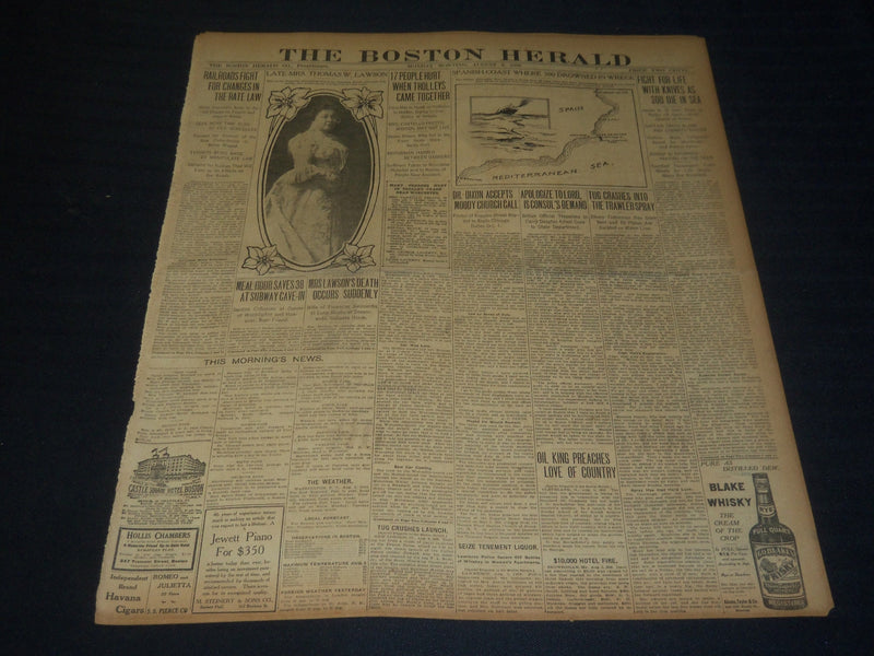 1906 AUGUST 6 THE BOSTON HERALD - S. S. SIRIO SINKS 300 DIE IN SEA - BH 113