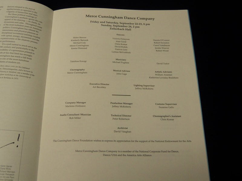 1989 SEPTEMBER 16-24 CELEBRATING MERCE CUNNINGHAM PROGRAM - BERKELEY - J 5120