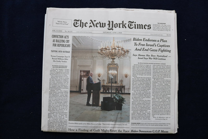 2024 JUNE 1 NEW YORK TIMES - BIDEN ENDORCES A PLAN TO FREE ISRAEL'S CAPTIVES
