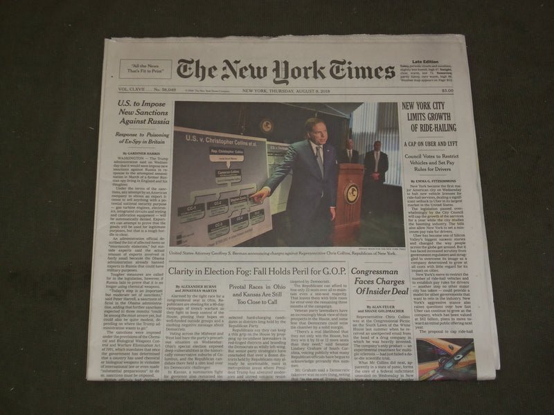 2018 AUGUST 9 NEW YORK TIMES - U.S. TO IMPOSE NEW SANCTIONS AGAINST RUSSIA