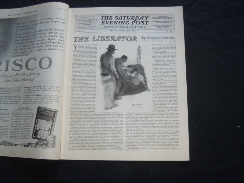 1914 AUGUST 1 THE SATURDAY EVENING POST MAGAZINE - ILLUSTRATED COVER - SP 652