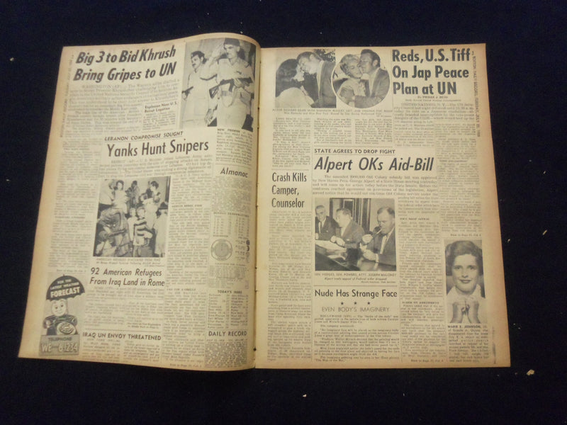 1958 JULY 22 BOSTON DAILY RECORD NEWSPAPER - CHALLENGE BY U.S. - NP 6362