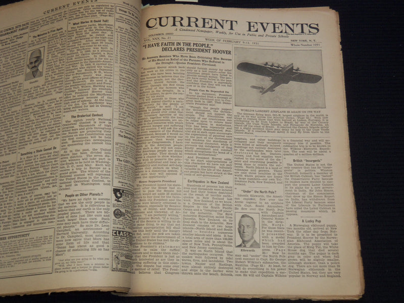 1930-1931 CURRENT EVENTS BOUND NEWSPAPER- BOBBY JONES- 28 ISSUES - NP 2151B