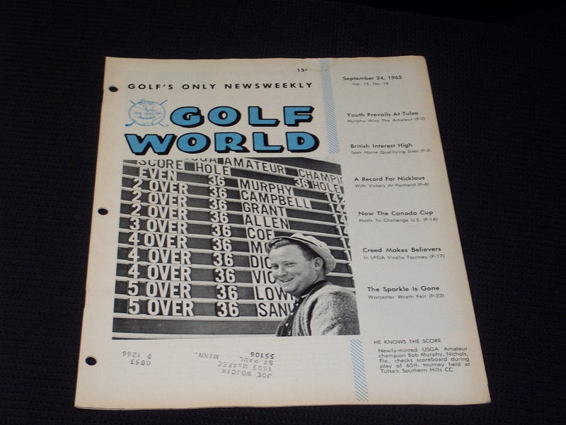 1965 SEPTEMBER 24 GOLF WORLD MAGAZINE - BOB MURPHY FRONT COVER - E 7348