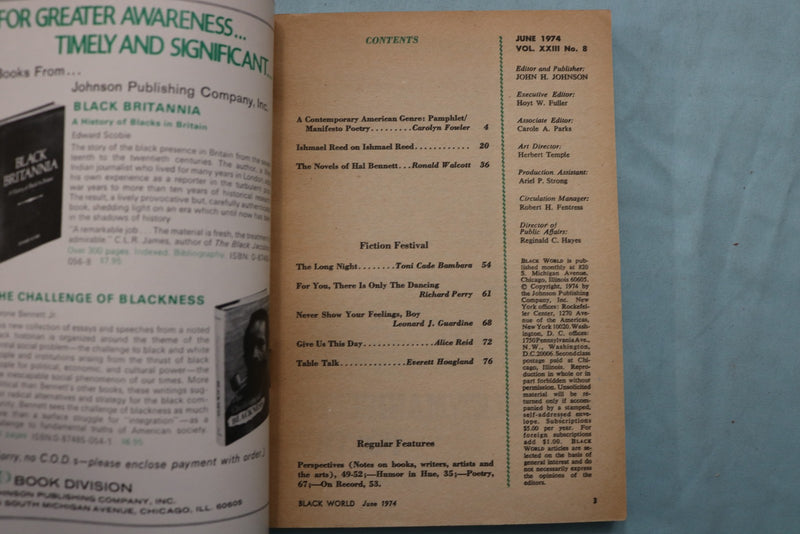 1974 JUNE BLACK WORLD MAGAZINE - ANNUAL FICTION ISSUE - ISHMAEL REED - K 3362