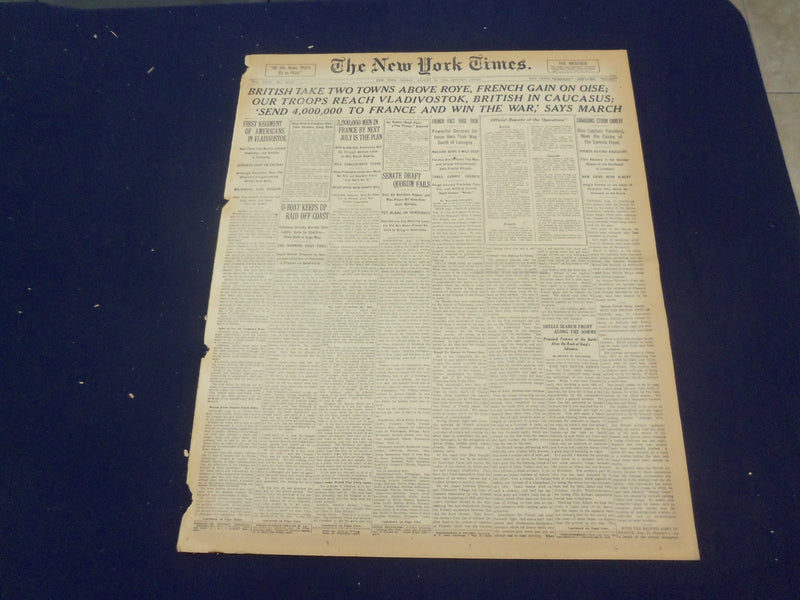 1918 AUGUST 16 NEW YORK TIMES - BRITISH TAKE TWO TOWNS ABOVE ROYE - NT 9209