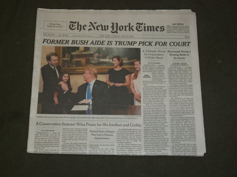 2018 JULY 10 NEW YORK TIMES - TRUMP PICKS BRETT KAVANAUGH FOR SUPREME COURT