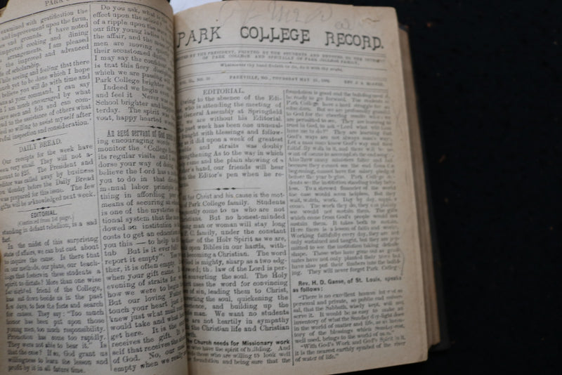 1876-1907 PARK COLLEGE RECORD WEEKLY RECORD HARDCOVER BOOKS - 6 VOLUMES -KD 9575