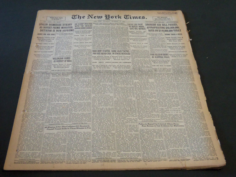 1930 DEC 20 NEW YORK TIMES - STALIN DISMISSES RYKOFF AS PRIME MINISTER - NT 5732