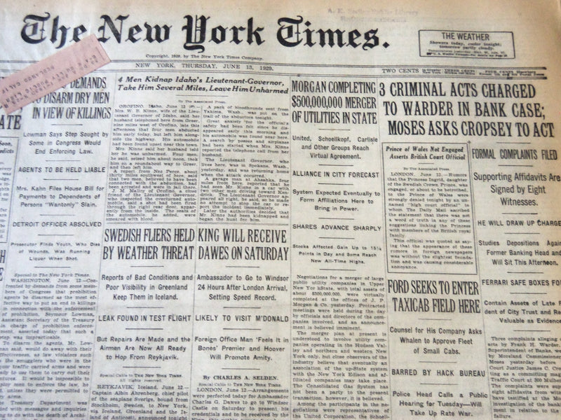1929 JUNE 13 NEW YORK TIMES - MORGAN COMPLETING $500,000,000 MERGER - NT 6556
