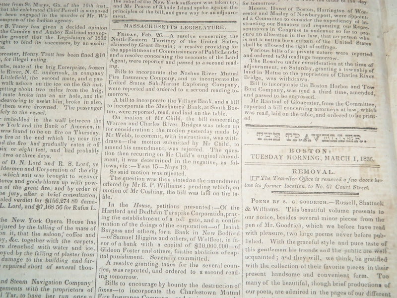 1836 FEBRUARY 30 AMERICAN TRAVELLER NEWSPAPER - RARE DATE - BOSTON - NP 3980