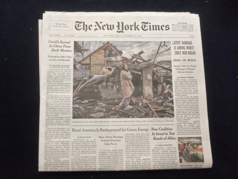 2022 DECEMBER 30 NEW YORK TIMES - LATEST BARRAGES IS AMONG WORST SINCE WAR BEGAN