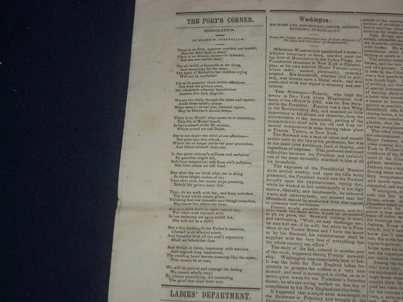 1849 MAY 12 MASSACHUSETTS PLOUGHMAN NEWSPAPER-RESIGNATION BY LONGFELLOW- NP 5168