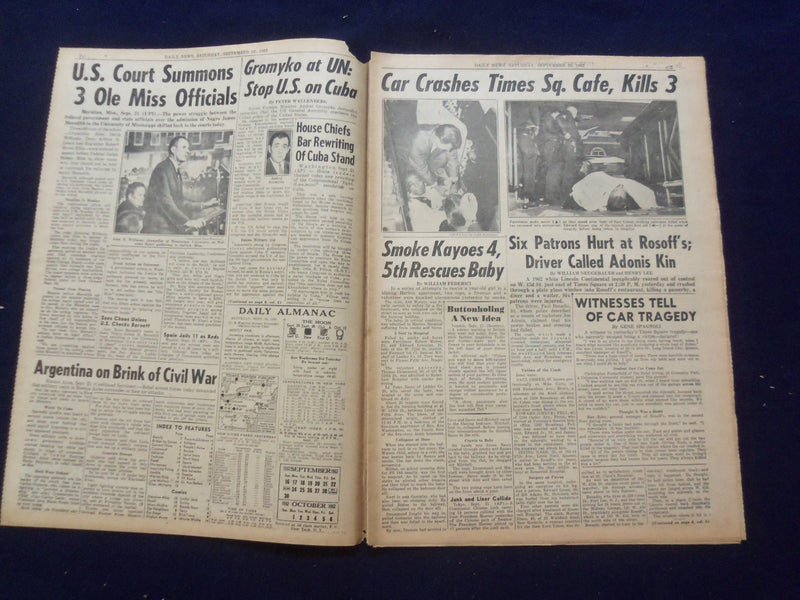 1962 SEP 22 NEW YORK DAILY NEWS NEWSPAPER -3 DIES, 6 HURT AT TIMES SQ. - NP 6764