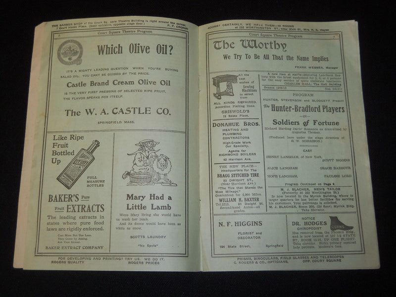 1910 GILMORE'S COURT SQUARE THEATRE PROGRAM - SPRINGFIELD MASSACHUSETTS - J 5384