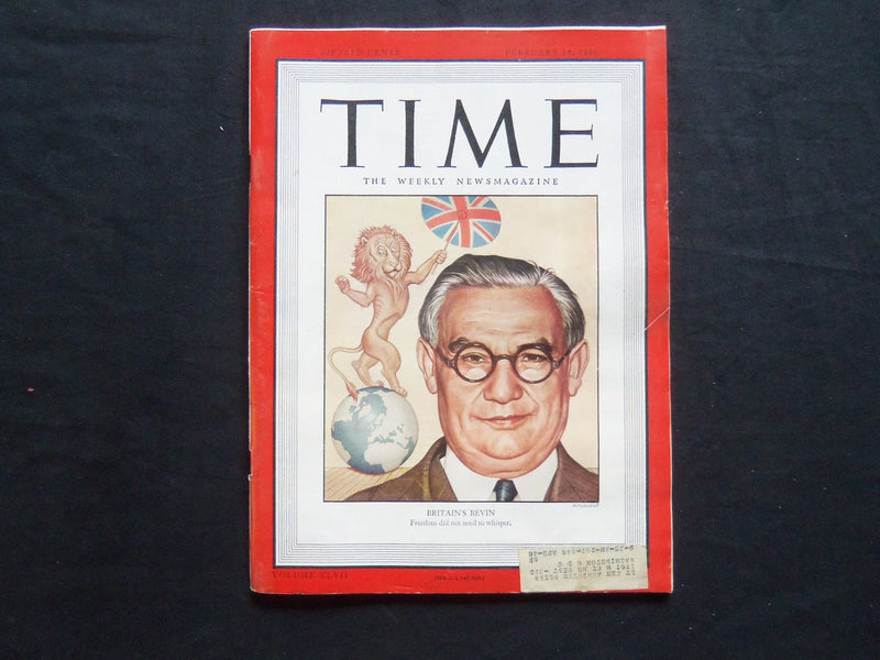 1946 FEBRUARY 18 TIME MAGAZINE - BRITAIN'S ERNEST BEVIN - T 1008