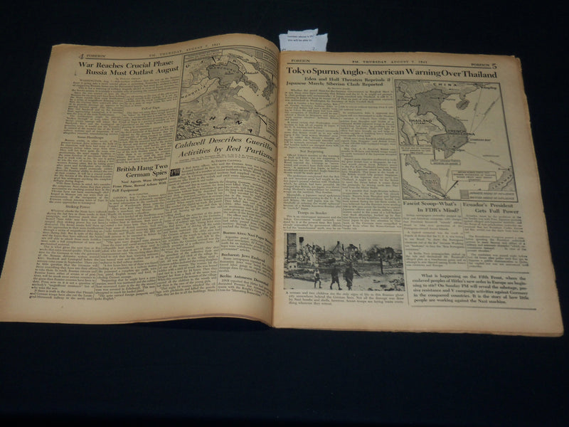 1941 AUGUST 7 PM'S WEEKLY NEWSPAPER - HITLER ADMITS FEAR INSIDE GERMANY- NP 4929