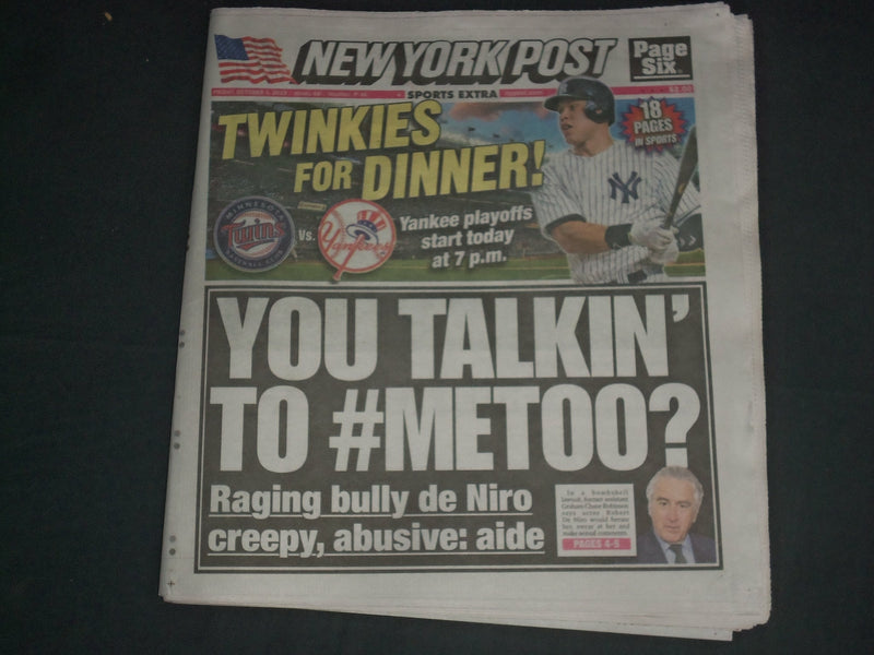 2019 OCTOBER 4 NEW YORK POST NEWSPAPER -ROBERT DENIRO CREEPY & ABUSIVE SAID AIDE