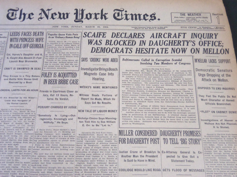 1924 MAR 30 NEW YORK TIMES - SCAIFE DECLARES AIRCRAFT INQUIRY BLOCKED - NT 6813