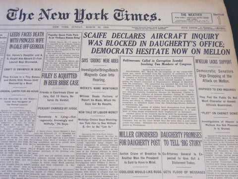 1924 MAR 30 NEW YORK TIMES - SCAIFE DECLARES AIRCRAFT INQUIRY BLOCKED - NT 6813