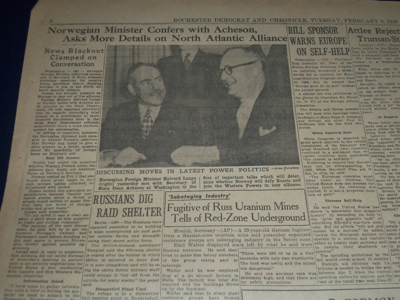 1949 FEB 8 DEMOCRAT & CHRONICLE NEWSPAPER - LIFE TERM FOR CARDINAL - NP 1625