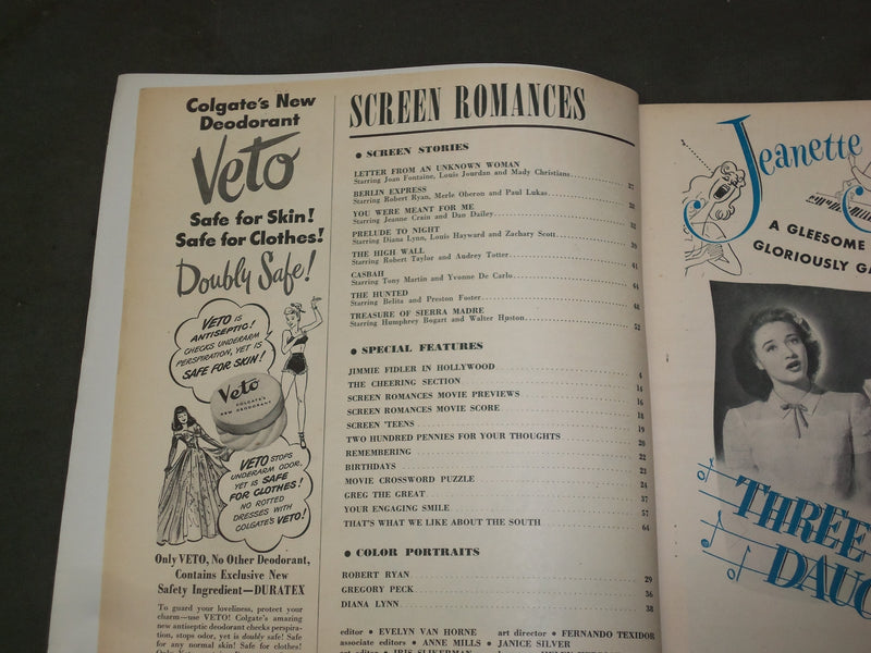 1948 MAR SCREEN ROMANCES STORIES MAGAZINE-JEANNE CRAIN & DAN DAILEY COVER- M 111