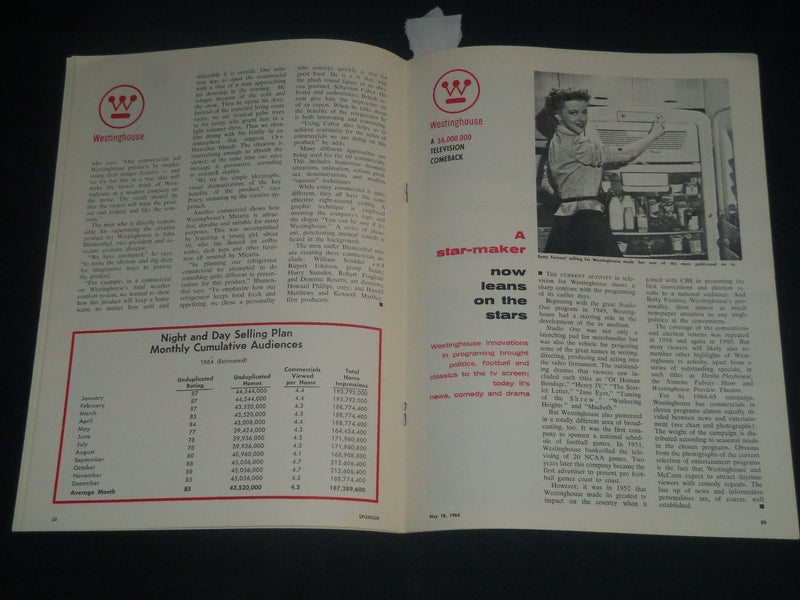 1964 MAY 18 WESTINGHOUSE $6,000,000 TV COMEBACK PROGRAM - J 4292