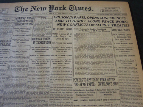 1919 MARCH 15 NEW YORK TIMES - WILSON IN PARIS OPENS CONFERENCE - NT 6211