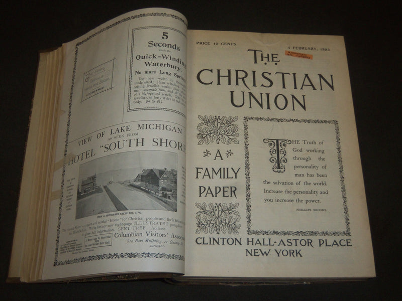 1893 JAN-JUNE THE CHRISTIAN UNION MAGAZINE BOUND VOLUME - NICE ILLUS - R 633