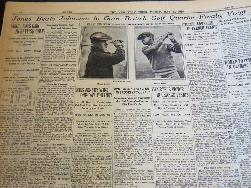 1930 MAY 30 NEW YORK TIMES JONES BEATS JOHNSTON TO GAIN BRITISH FINALS - NT 5652