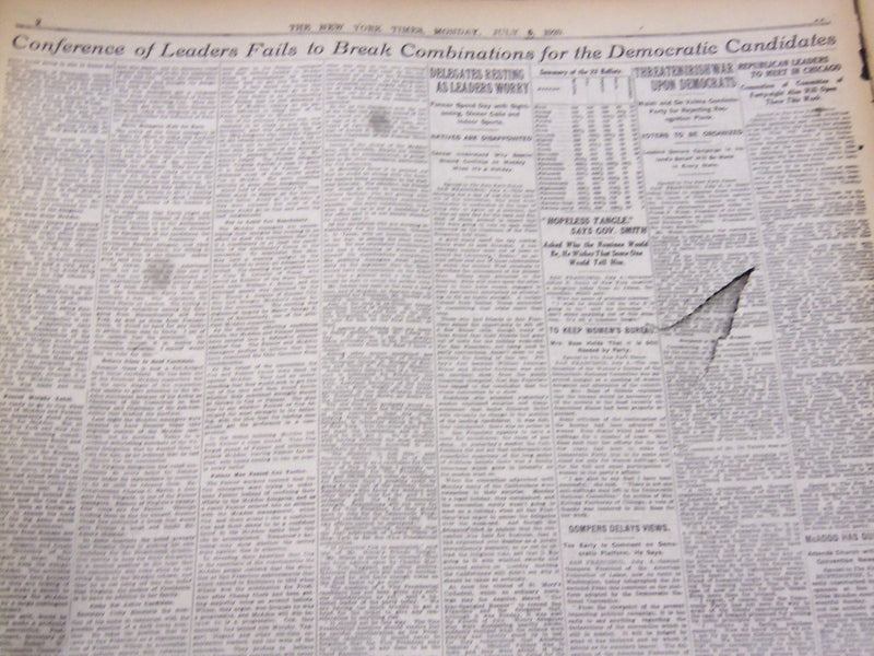 1920 JULY 5 NEW YORK TIMES - CONFERENCES FAIL TO SOLVE CONVENTION - NT 5327