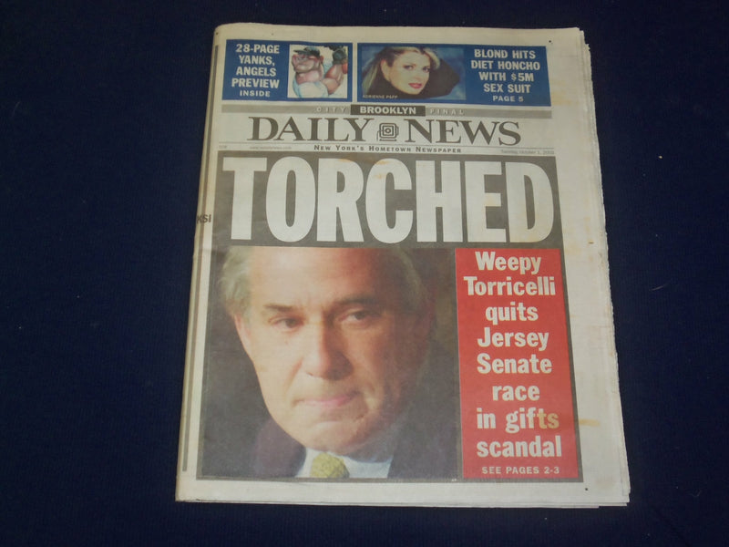 2002 OCT 1 NY DAILY NEWS NEWSPAPER - TORRICELLI QUITS NJ SENATE RACE - NP 4072
