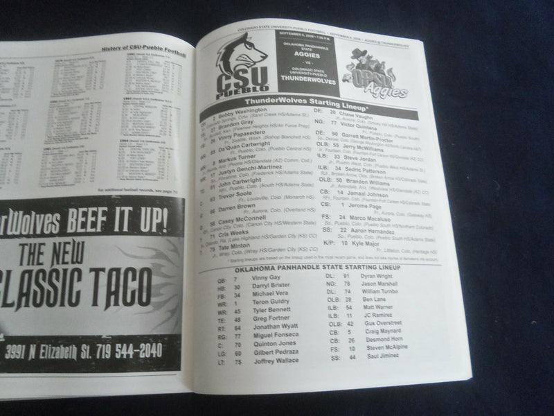 2008 SEP 6 FOOTBALL PROGRAM-COLORADO STATE VS OKLAHOMA PANHANDLE STATE -SP 1216A