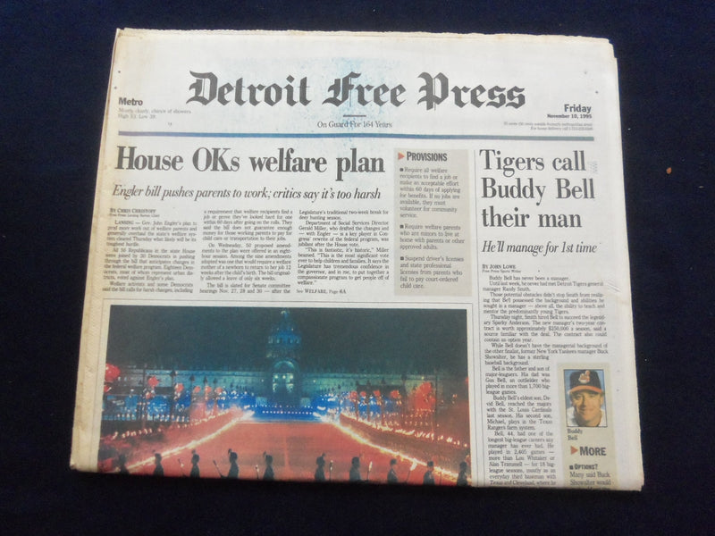 1995 NOV 10 DETROIT FREE PRESS NEWSPAPER - HOUSE OKS WELFARE PLAN - NP 7256