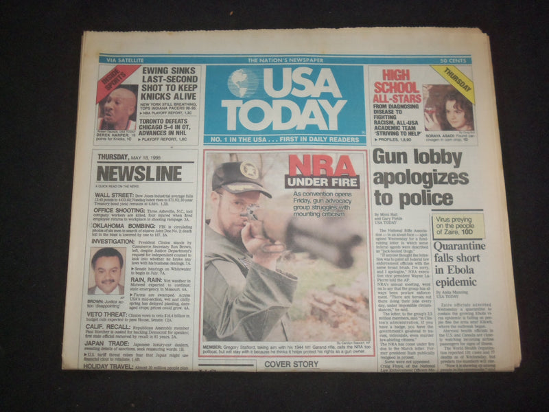 1995 MAY 18 USA TODAY NEWSPAPER - GUN LOBBY APOLOGIZES TO POLICE - NP 7798