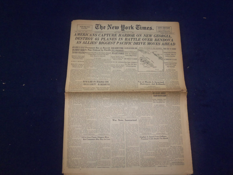 1943 JULY 2 NEW YORK TIMES - AMERICANS CAPTURE HARBOR ON NEW GEORGIA - NP 6541
