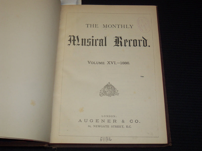 1886 THE MONTHLY MUSICAL RECORD BOUND VOLUME #16 - LISZT DEATH - KD 7462G