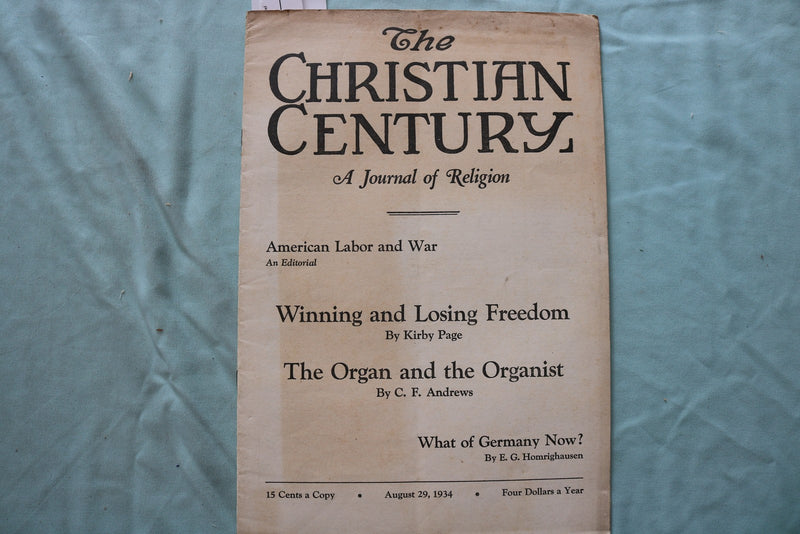 1934 AUGUT 29 THE CHRISTIAN CENTURY, A JOURNAL OF RELIGION SOFTCOVER - K 3303
