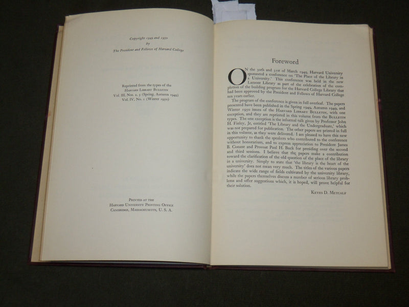 1950 THE PLACE OF THE LIBRARY IN A HARVARD UNIVERSITY - A CONFERENCE - KD 6246