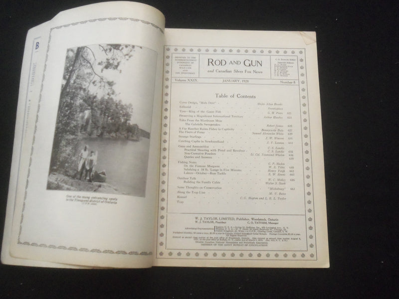 1928 JANUARY ROD AND GUN MAGAZINE - NICE COVER, ARTICLES & PHOTOS - SP 6377I