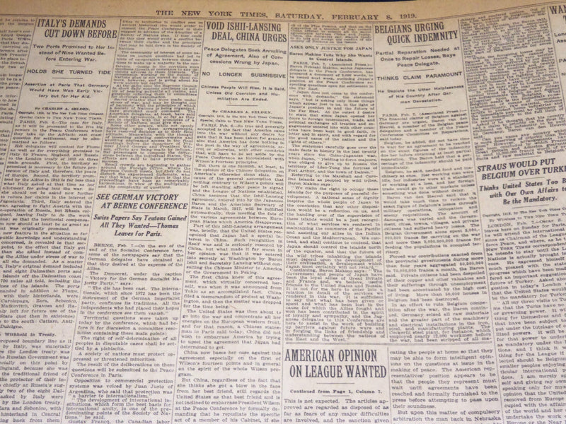 1919 FEBRUARY 8 NEW YORK TIMES - WILSON IN CHARGE OF CONFERENCE WORK - NT 7962