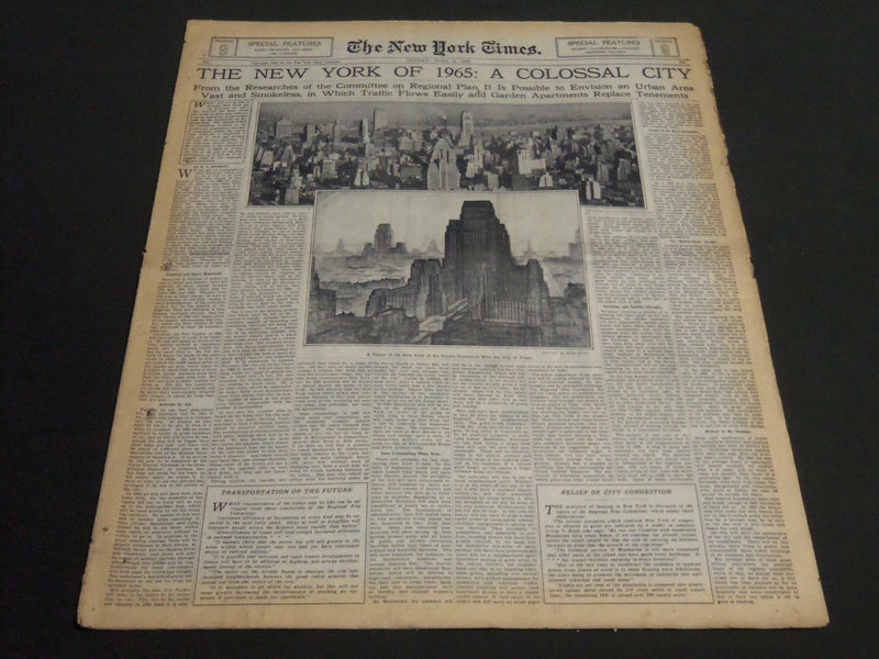 1929 JUNE 2 NY TIMES SECTION - NEW YORK OF 1965 - A COLOSSAR CITY - NT 7082