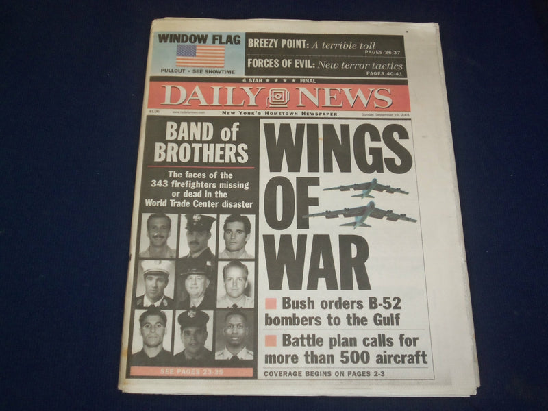 2001 SEP 23 NY DAILY NEWS NEWSPAPER - WINGS OF WAR - BOMBERS TO GULF - NP 4070