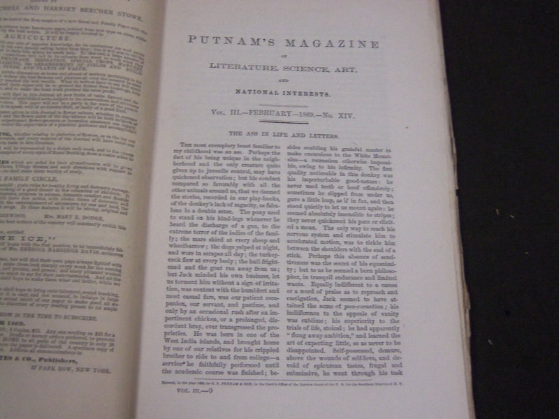 1869 PUTNAM'S MONTHLY MAGAZINE LOT OF 12 ISSUES - GREAT STORIES & ADS - WR 550