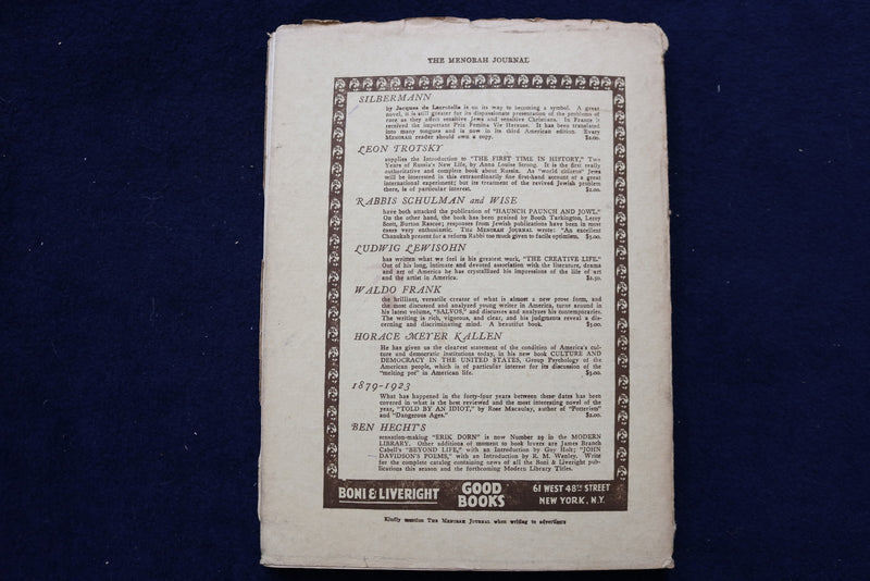 1924 APRIL-MAY THE MENORAH JOURNAL - MAX BROD - K 1602